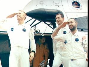 La tripulacin del Apolo-9 celebra su retorno (Foto: NASA)