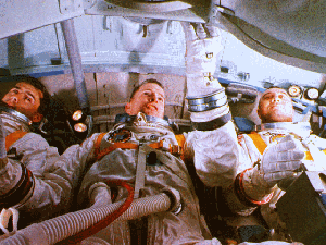 Los tres hombres del Apolo-1 simulan su viaje espacial (Foto: NASA)