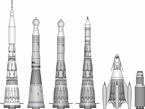 Algunas de las versiones mejoradas propuestas para el N-1 y sus descendientes (N-1F, N-1M, N-1F S-r, N-1F Sr, N-1 MOK, Kistler) (Foto: Mark Wade)